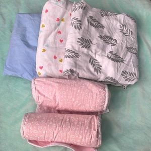 Crib sheets and a support baby back